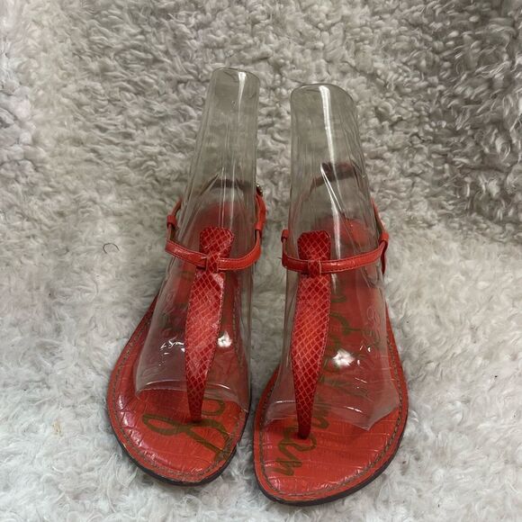 Sam Edelman Gigi snake skin print faux leather T strap thong sandals size 10 - Picture 1 of 8